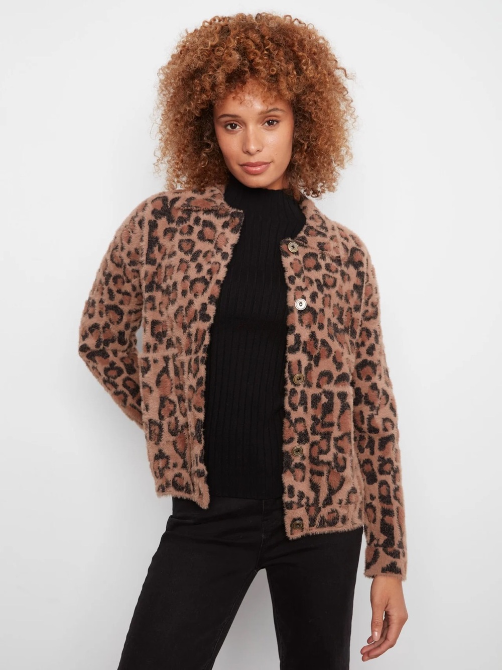 CHARLIE B Leopard-Print Teddy Jacket - Brown & Black